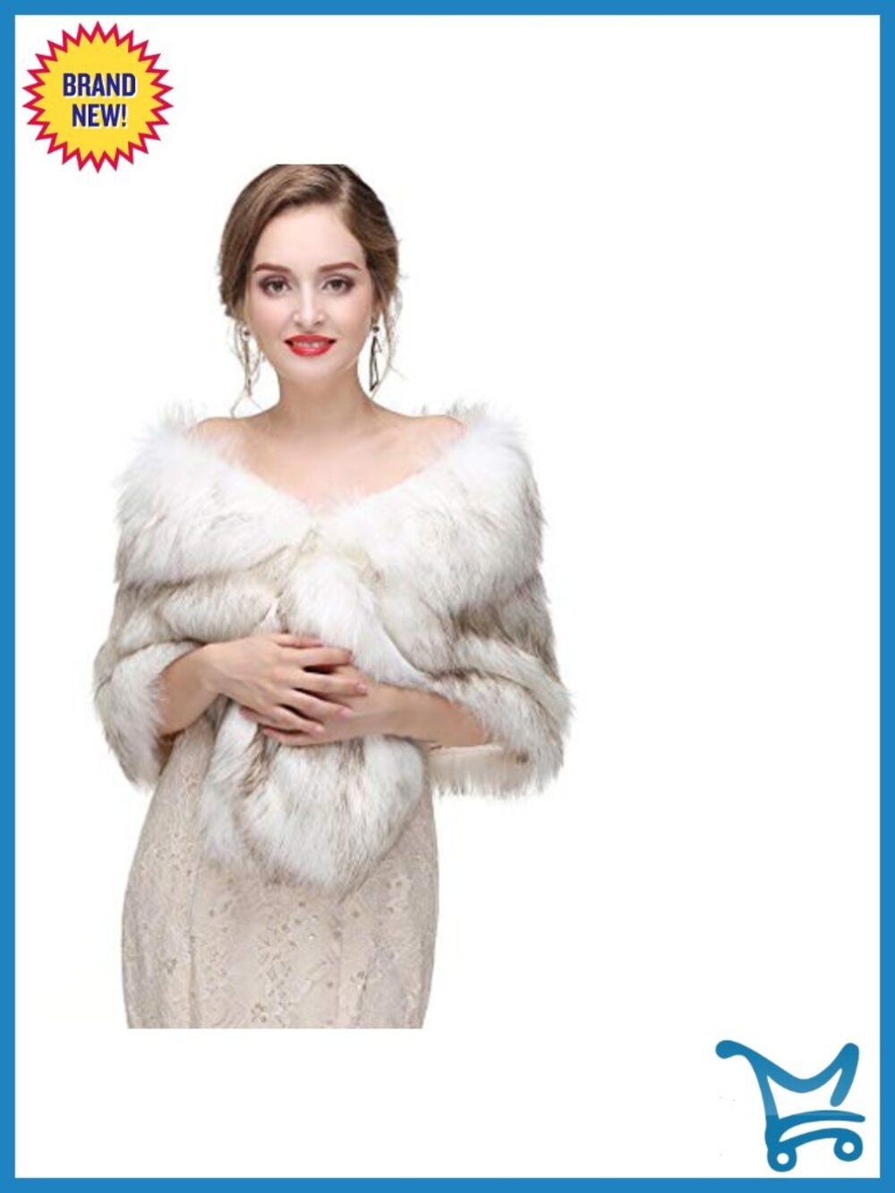 Faux Fur Wrap and Shawl Bridal Winter Stole with Clasp and Brooch